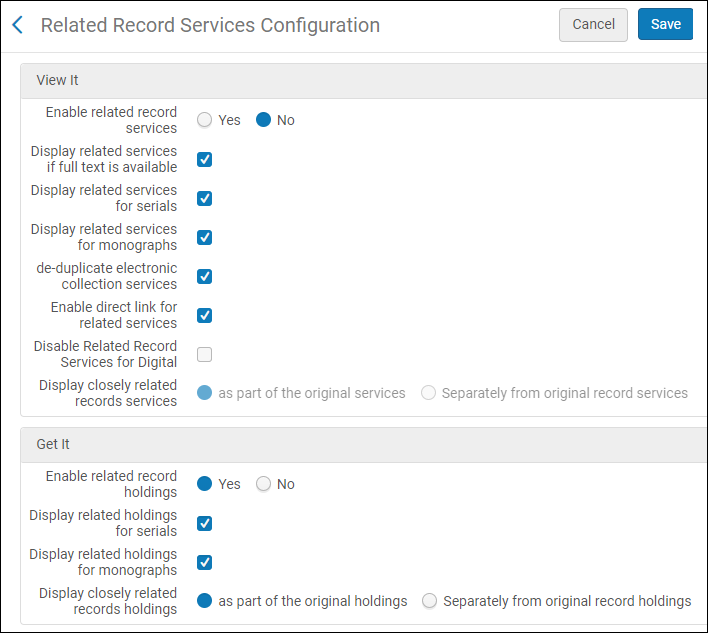 Related Record Services Configuration Page